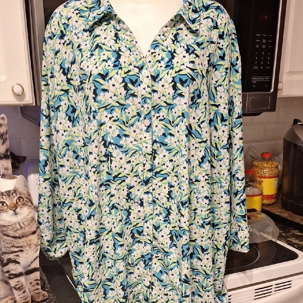 l Womens Catherines Button Stretch 3/4 Sleeve Plus Size Top 5X